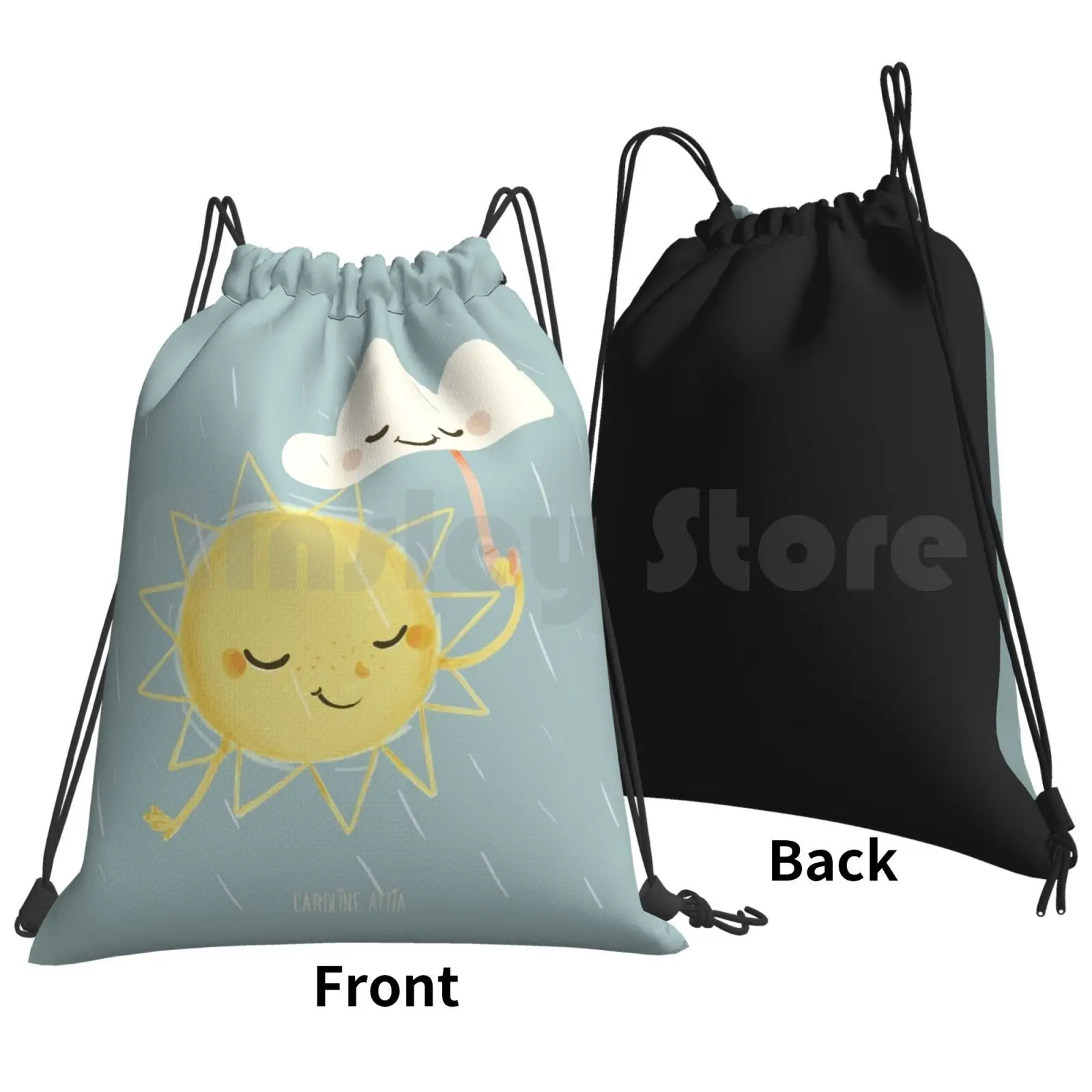 Little Sun Backpack Drawstring Bag Riding Climbing Gym Bag  Sky Cloud Sun Child Baby Soft Kawaii Cute Characters Daydreaming