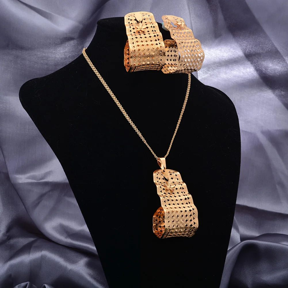 

Dubai Gold Color Jewelry Sets For Women African Bridal Wedding Gifts Necklace Earrings Set Arab Jewelry Bijoux Africaine Dubai