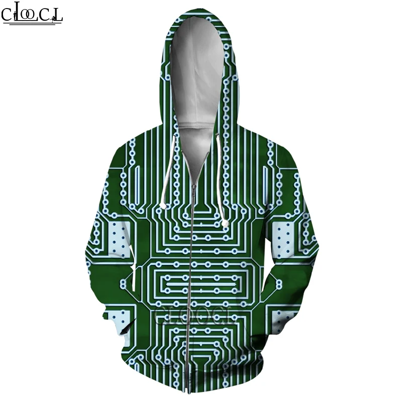 HX Electronic Chip Zipper Hoodie Women Men 3D Print Casual  Autumn Wild Hoody Hip Hop Fashion Harajuku Hot Selling Couple Tops