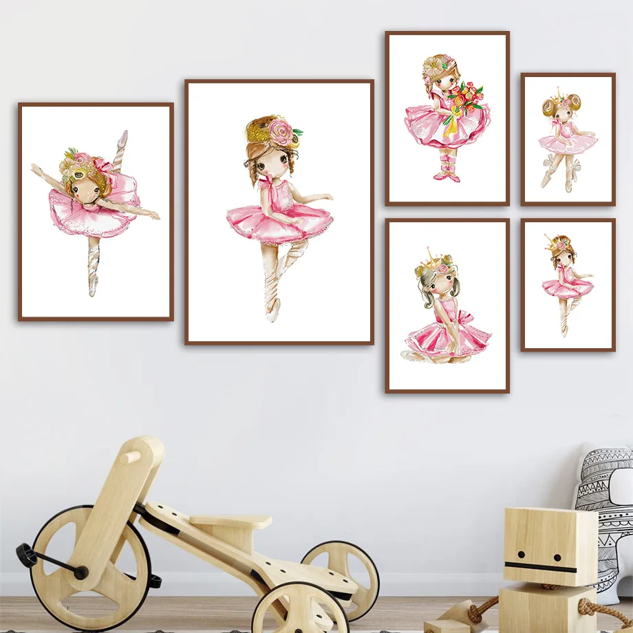 Multicolor Flower Crown Ballet Girl Nordic Posters And Prints Wall Art Canvas Painting Cartoon Wall Pictures For Kids Room Decor