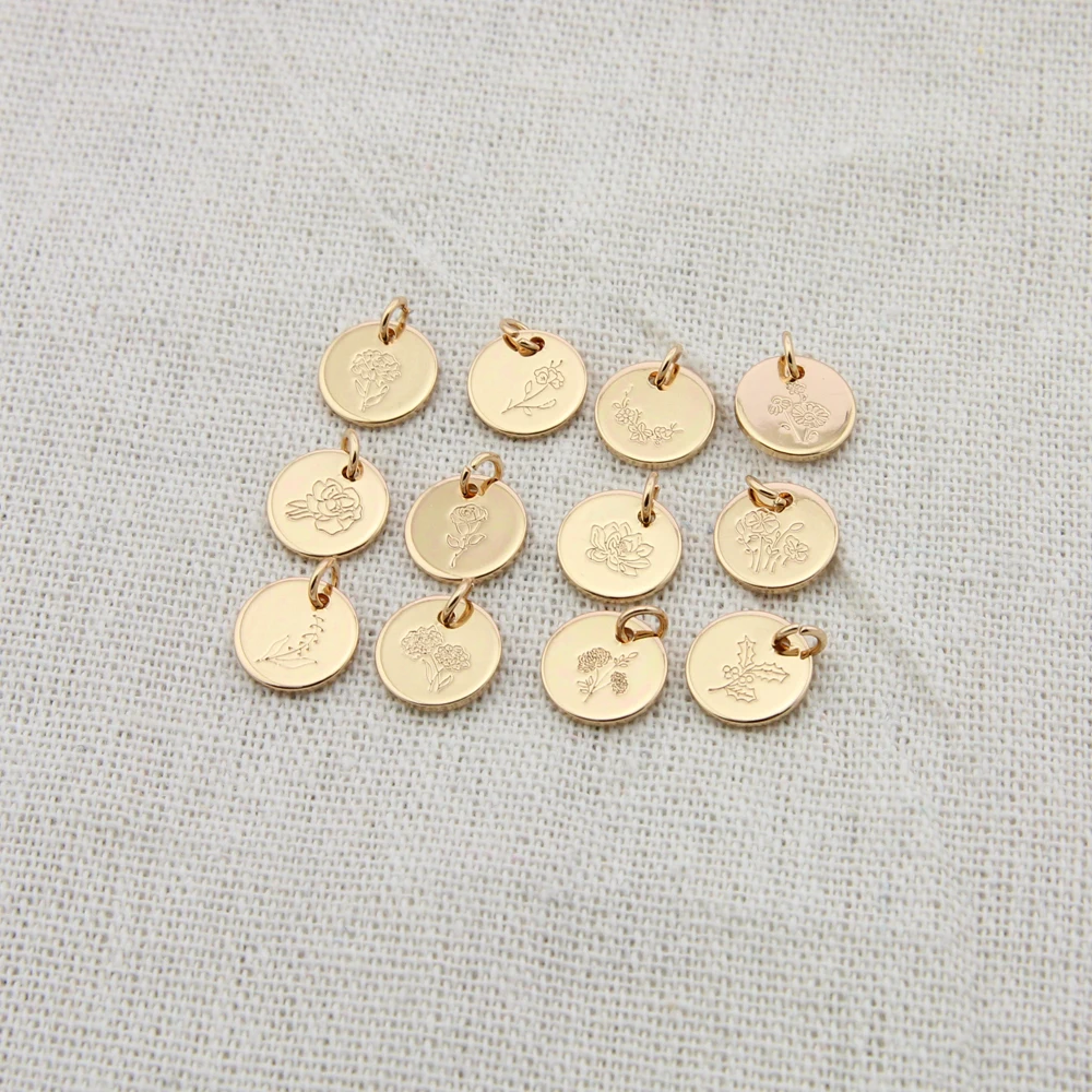 Delicate Birth Flowers Necklace Disc Pendant Layering Necklace Mother Daughter Necklace Women Jewelry Gift 10mm, 18inch