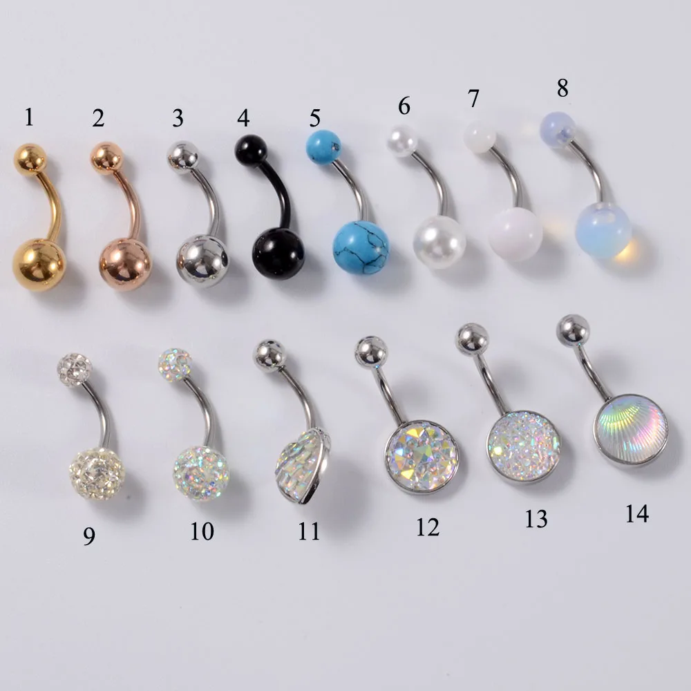 CHUANCI 2 Piece Steel&Crystal&Opal Stone Belly Navel Ring Earring Sexy Belly Bottom Ring Body Piercing Jewelry