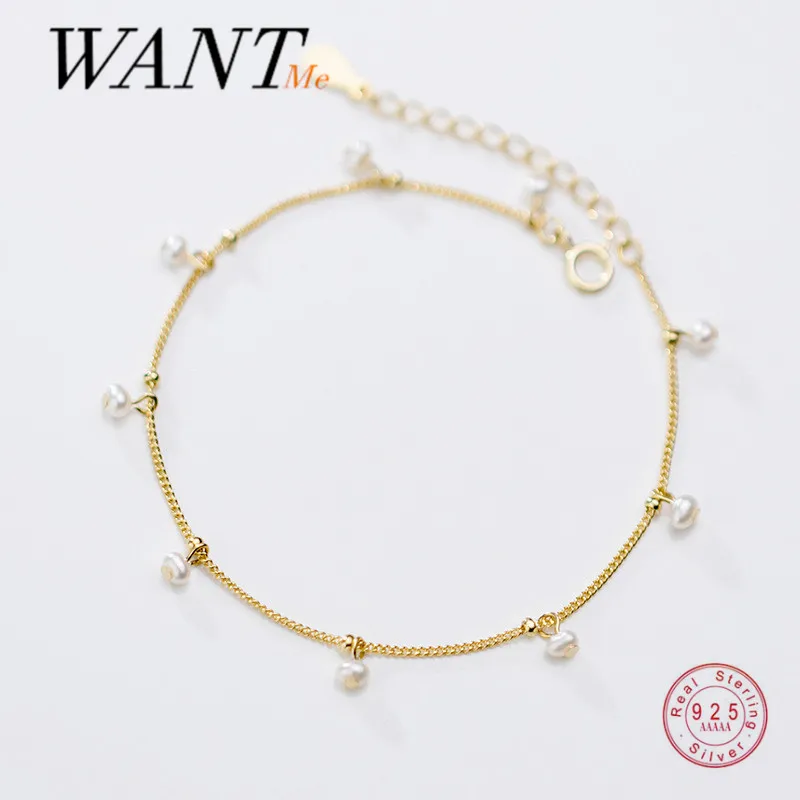 

Минималистичный корейский браслет WANTME из настоящего серебра 925 пробы с барочным жемчугом в стиле панк, цепочка с плетением, амулетный браслет для женщин, ювелирные изделия для подроствечерние, подарок