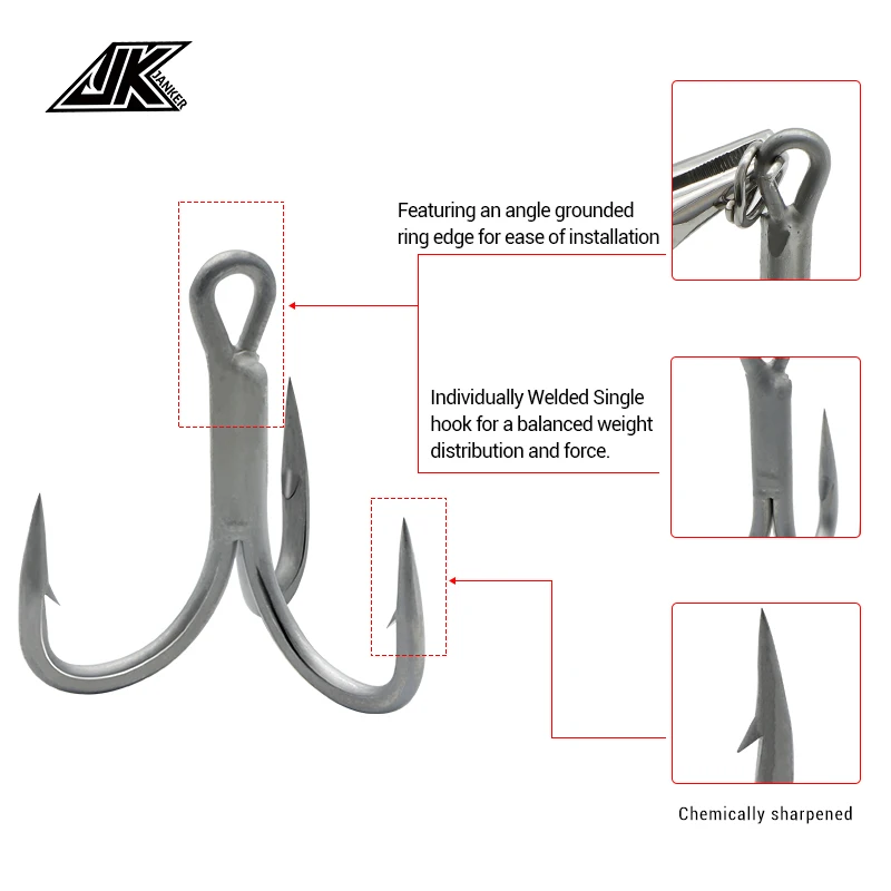 JK GT-R77 4/0 5/0 6/0 Treble Hooks Fishing 7X Strong Triple Fish Hooks Tee Hook Box Treble Hook Sea Fishing Accessories