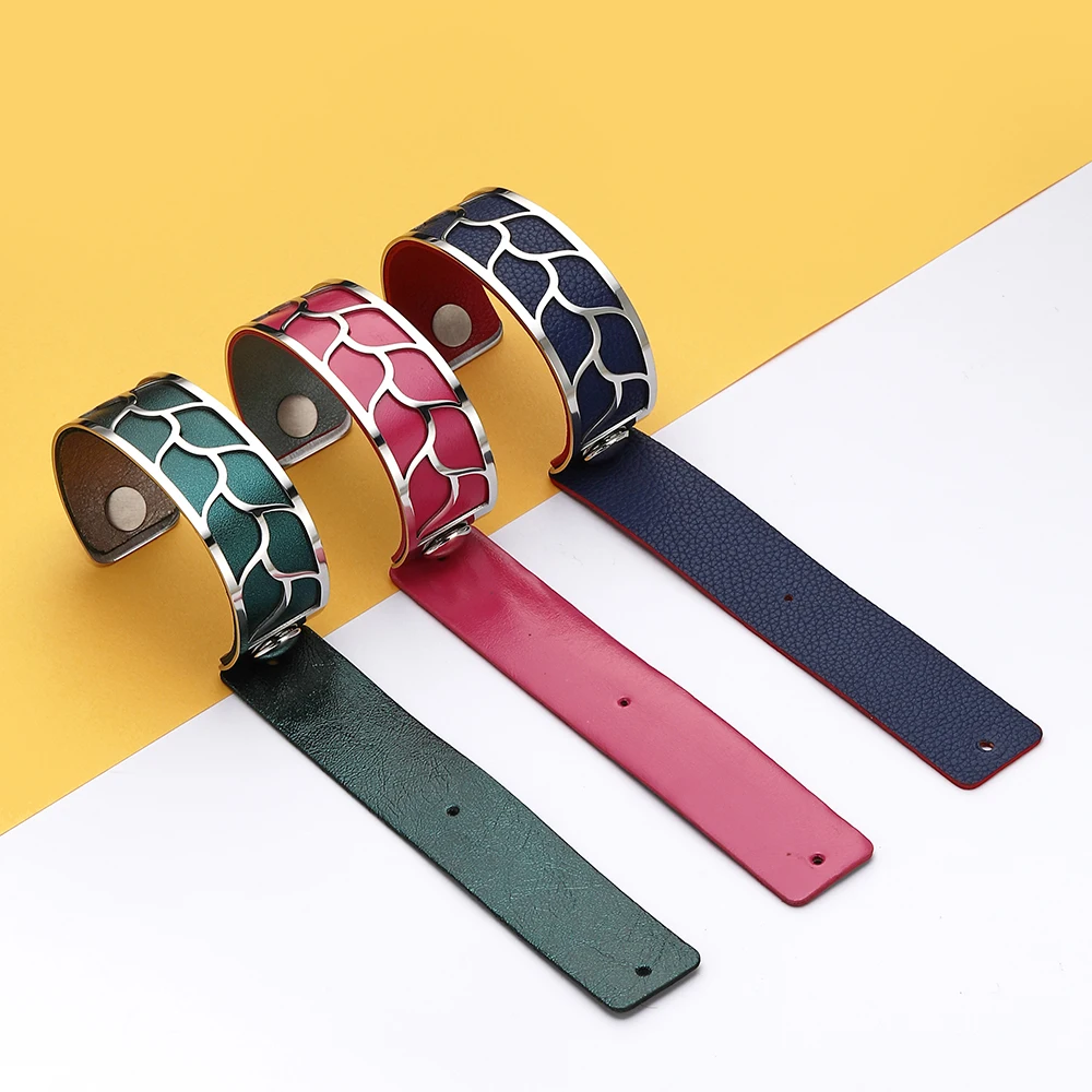 Legenstar Bangles Bracelets  Femme 2023 Manchette Water Lily Bracelet  Stainless Steel Reversible Leather Pulseiras image 4