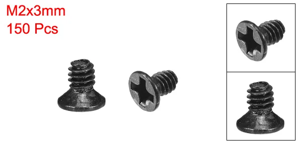 uxcell 150pcs Phillips Screws Fastener Carbon Steel Black M2 3mm-20mm Length for Laptop PC TV Fan Audio Switch