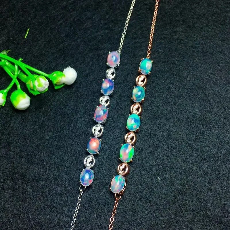 

100% Real Natural Opal bracelet Solid S925 Sterling Silver For Women Colour Gem Stone Rings Fine Jewelry