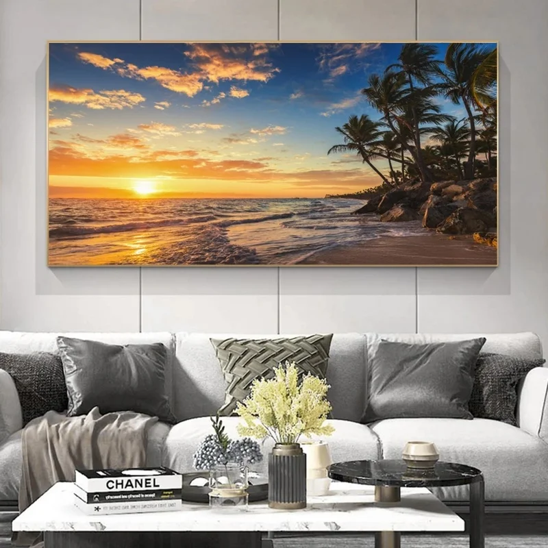 

Canvas Painting Modern Natural Landscape Poster Sky Sea Sunrise Painting Printed on Wall Art Pictures for Living Room Home Decor