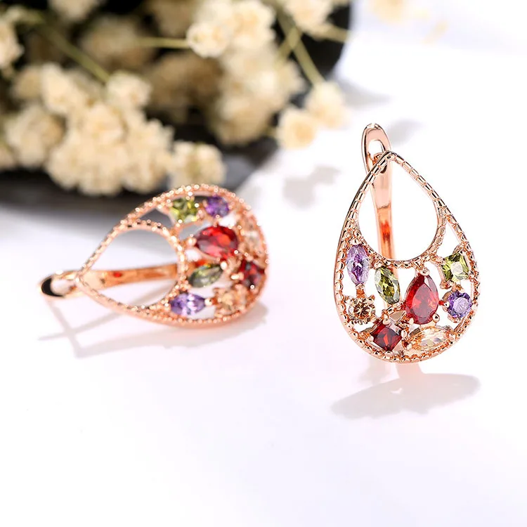 HUAMI Fashion Rose Gold Color Stud Earrings Jewelry for Women 2021 Super Shine Cubic Zirconia Boucle Oreille Femme