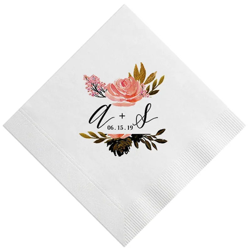 

Custom Floral Napkins, Personalized with initials, Housewarming Gift, Wedding, Shower, Floral Initials, any text Logo