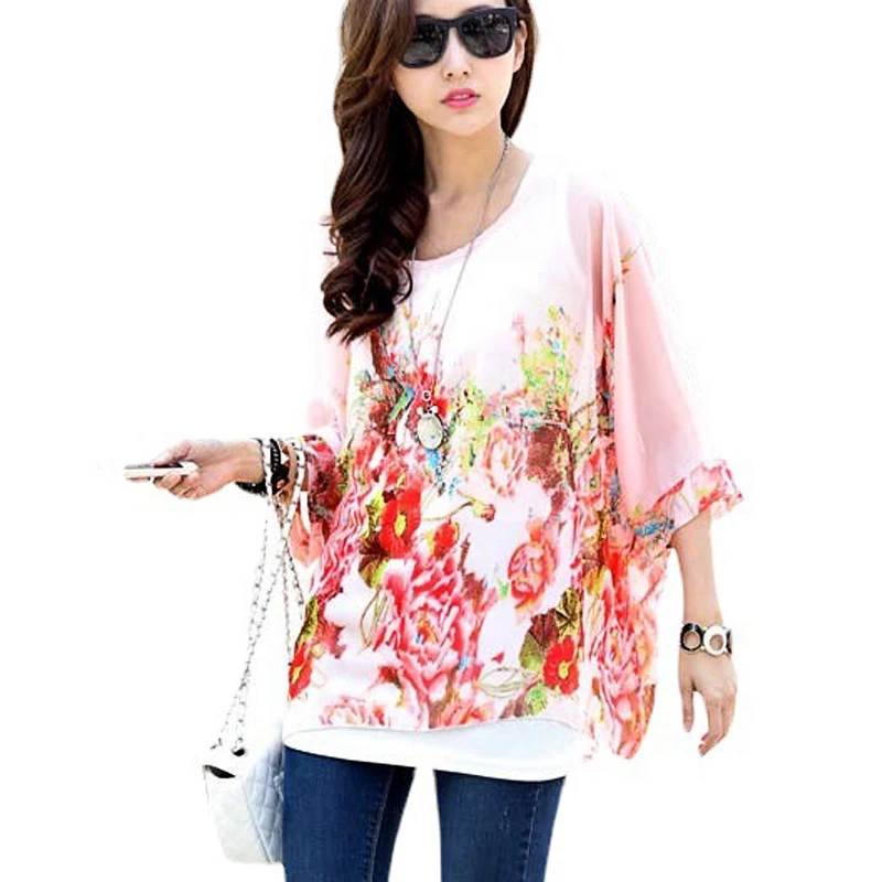 Vestidos Summer Dress 2021 Ladies Floral Print Casual Chiffon Dress Batwing Sleeve Bohemian Dresses Plus Size Women Clothing 6XL