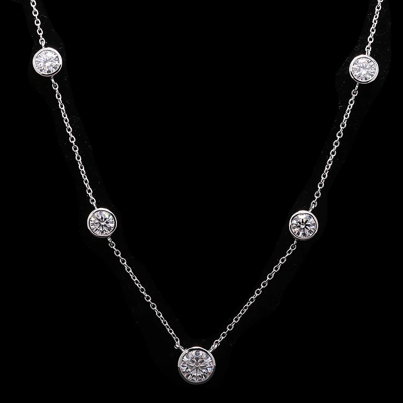 5.0ctw 1.0ct 6.5mm 0.5ct 5.0mm Round Brilliant Cut Moissanite Pendant Necklace Chain D Color VVS1 Real 14k White Gold for Lady