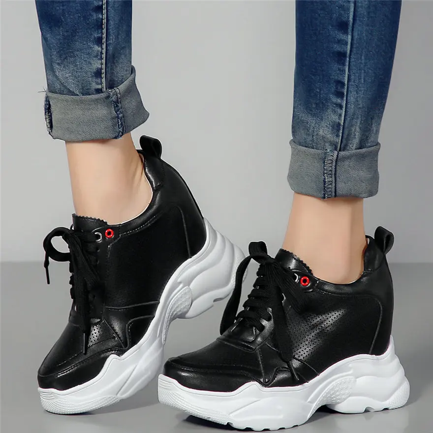 

Fashion Sneakers Women Lace Up Genuine Leather Wedges High Heel Party Pumps Shoes Female Platform Oxfords Shoes Casual Shoes