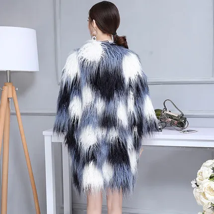 Top brand Loose Slim Women Gradient Color Fur Coat N67  high quality