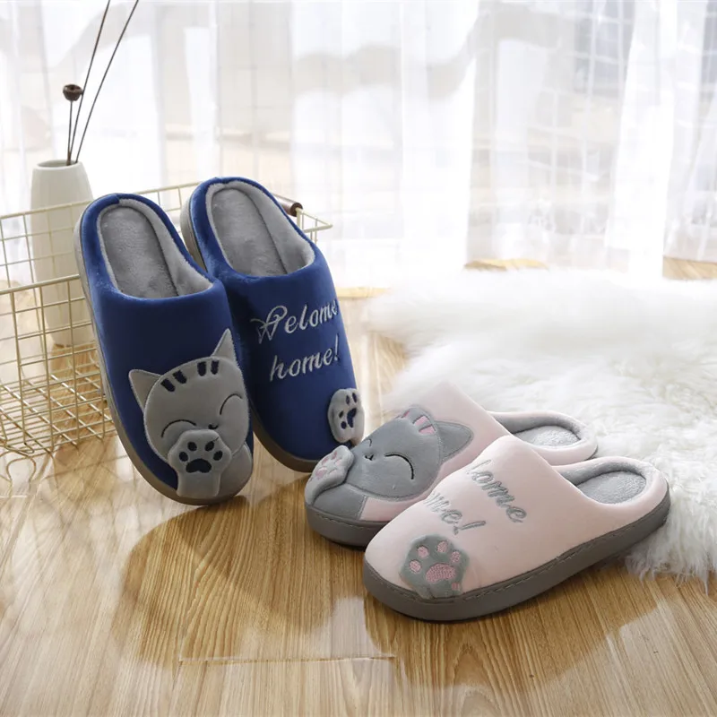 Dropshipping Women Winter Home Slippers Cartoon Cat Shoes Soft Winter Warm House Slippers Indoor Bedroom Lovers Couples YYJ220