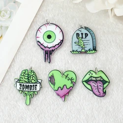 10 Pcs Halloween Charms Creepy Zombie Brain Heart Mouth Eyeball and R.I.P Findings For Jewelry Diy