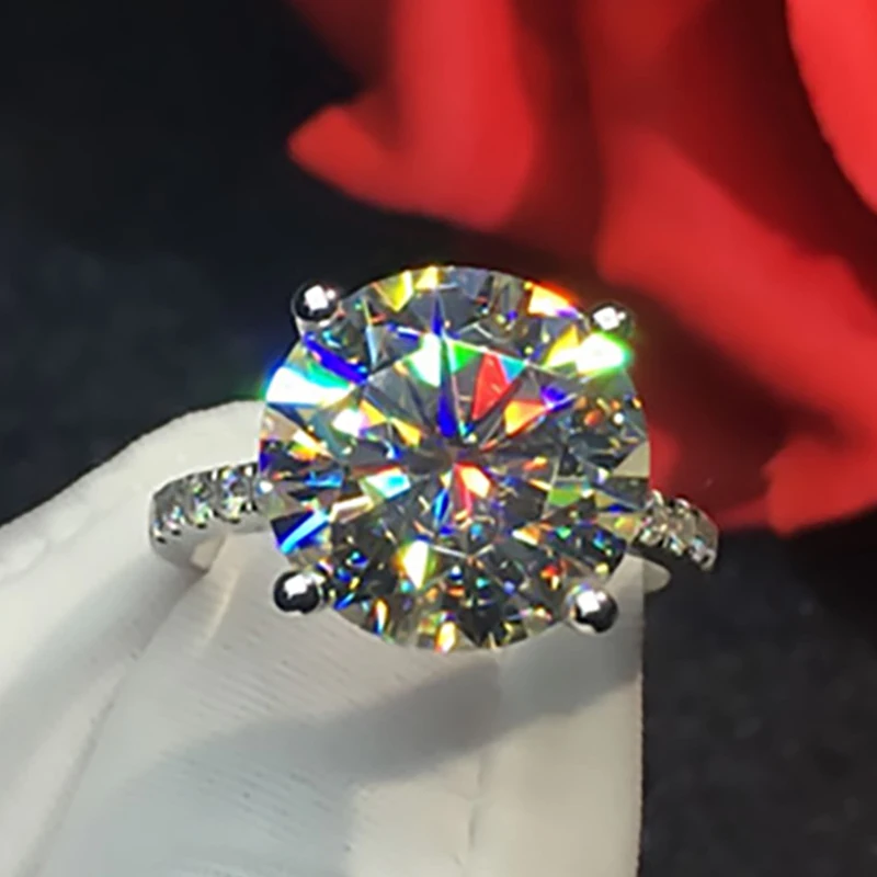 Custom Solid 10K Au417 White Gold Ring Women Wedding Anniversary Engagement Party Ring Round Moissanite Diamond Elegant Trendy