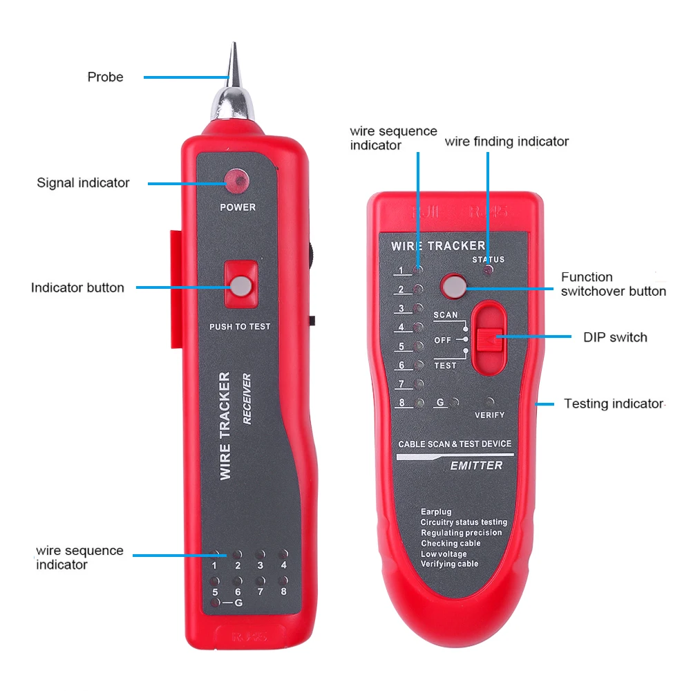 New RJ11 RJ45 Cat5 Cat6 Telephone Wire Tracker Tracer Toner Ethernet LAN Network Cable Tester Detector Line Finder Red Color