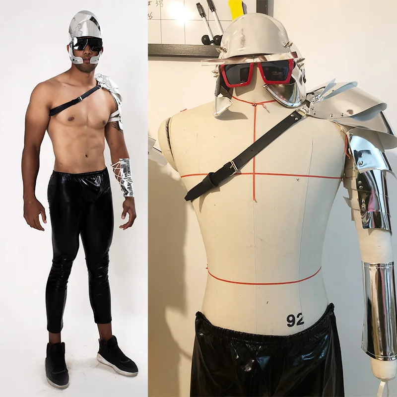 Miroir de spectacle sur scène argenté pour hommes et femmes, costume de guerrier de la technologie future, armure de danse gKnitting DS, fête énergétique gelbeta