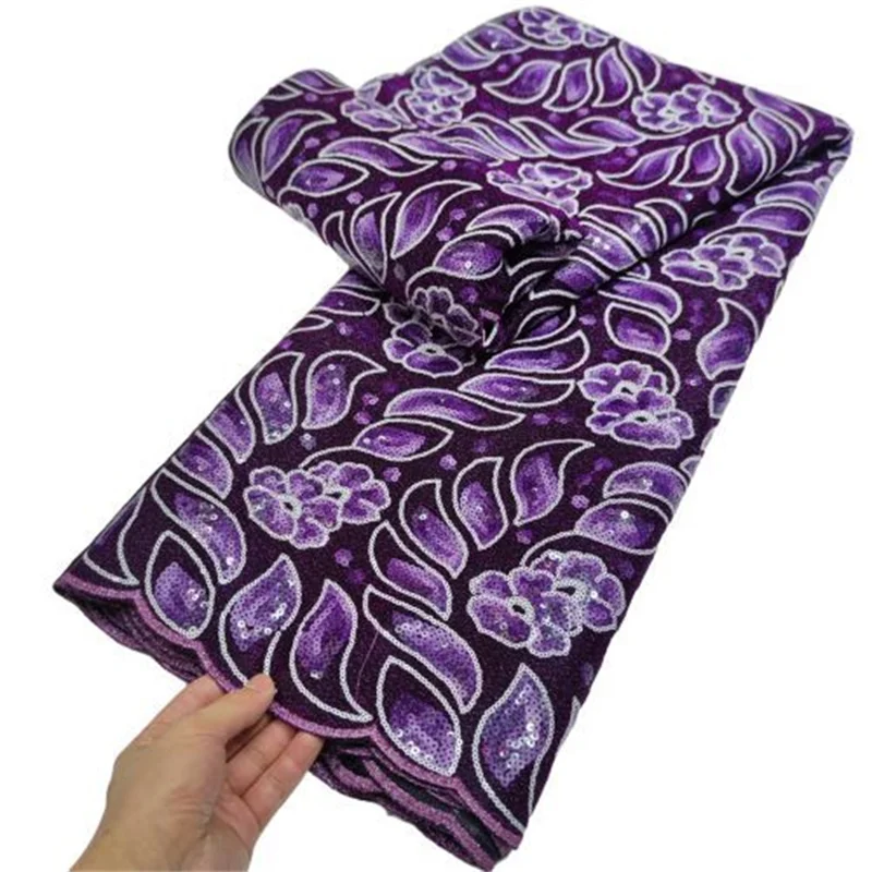 

Purple African Velvet Lace Fabric 2022 Green High Quality Lace Material Nigerian French Sequins Lace Fabric For Party Dress