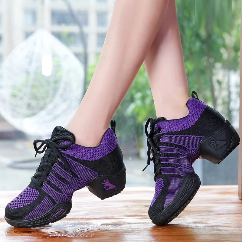 Latin Dance Shoes Woman Adult Breathable Social Dancing Jazz Women Shoes Soft Bottom Ribbon Sneakers Female