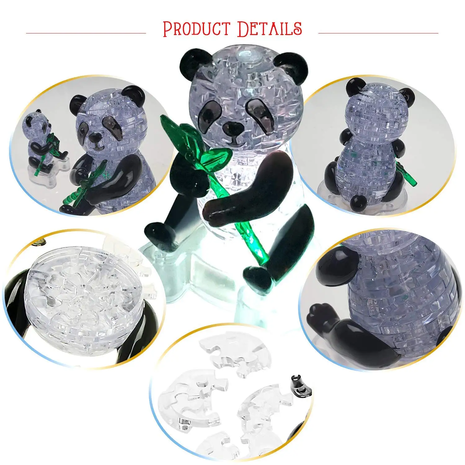 3D Crystal Panda Puzzle with Flashing Jigsaw Assembled Cute Animal Blocks DIY Model Intelligence Toys Birthday Gift for Kids - details 1