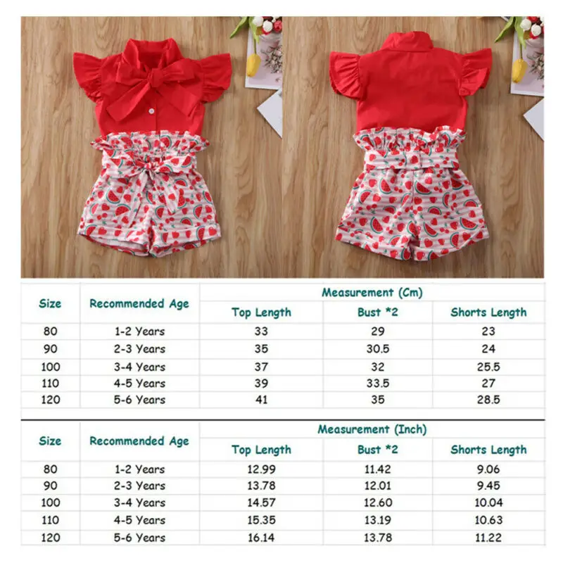 Pudcoco US Stock 1-6 Years Toddler Kids Baby Girls Summer Clothes Set Off Shoulder Top Shirt Watermelon Print Shorts Clothes