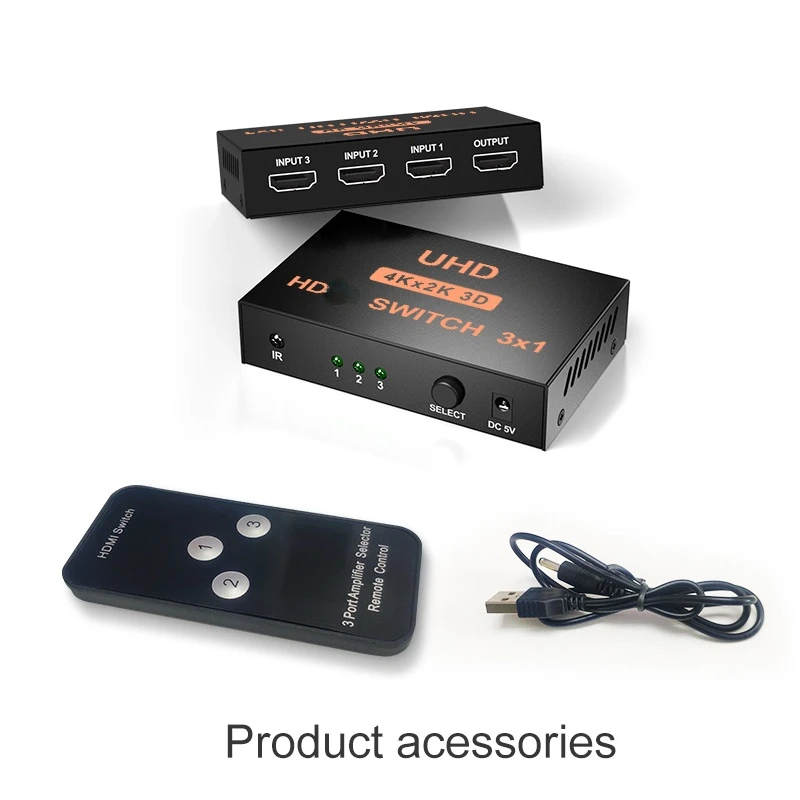 Switcher compatibile HDMI 3 In 1 Out scatola di ferro 4k con telecomando a infrarossi Video HD 3 In 1 Out distributore HD splitter HD