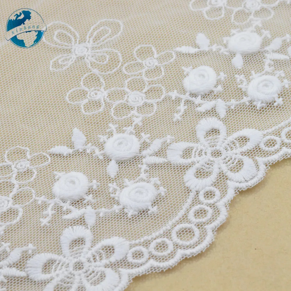 20cm Width White Lace Cotton Embroidery French Lace Edge Ribbon Fabric Guipure Diy Trims Warp Knitting Sewing Accessories#4179