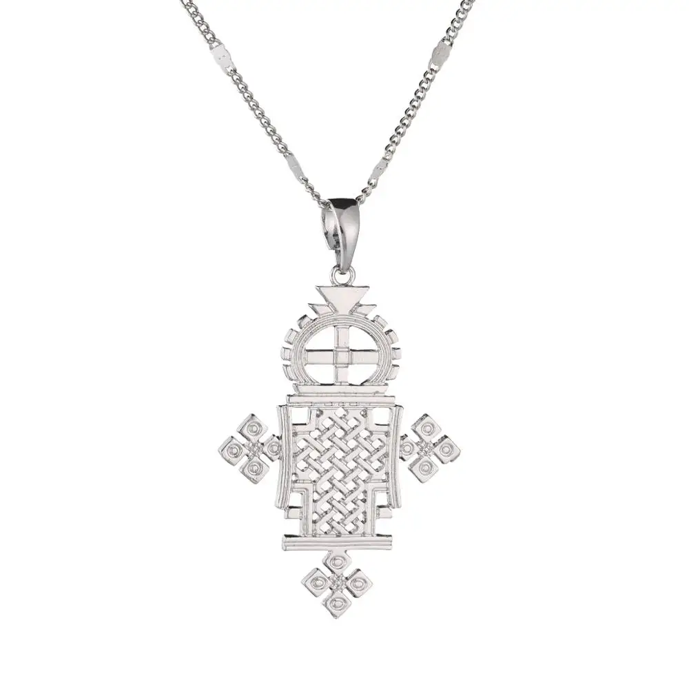 Ethiopian Silver Color Cross Pendant Necklace African Eretrian Trendy Coptic Crosses Women Jewelry