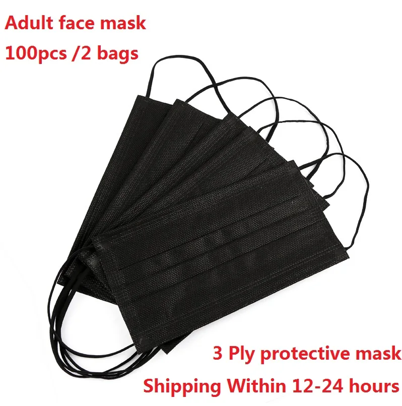 

100pcs Black Medical Mask Surgical Mask 3-Ply Protective Mouth Mask Disposable Face Mask Masques Non-woven Breathable mascarilla