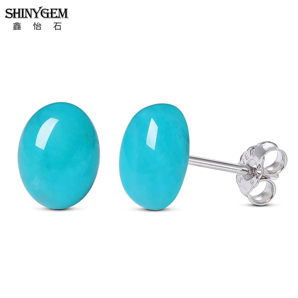 shinygem 925 sterling silver needle natural stone amazonite stud earrings blue oval gem elegant ear jewelry for women earrings