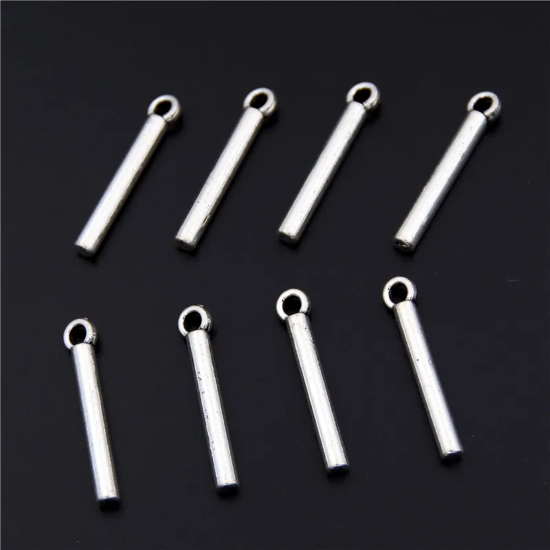 50pcs Alloy Silver Color Rectangle Bar Charms Stick Pendant Fit Necklace Jewelry Crafts DIY Handmade Accessorie