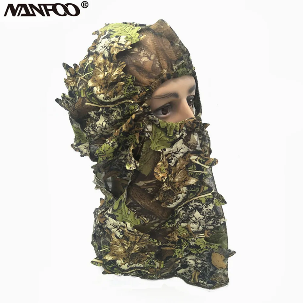 3D Maple Leaves Bionic Camouflage Hunting Fishing Face Mask Cycling Sunproof Full Face Mask Jungle Photographing Camo Hat Caps