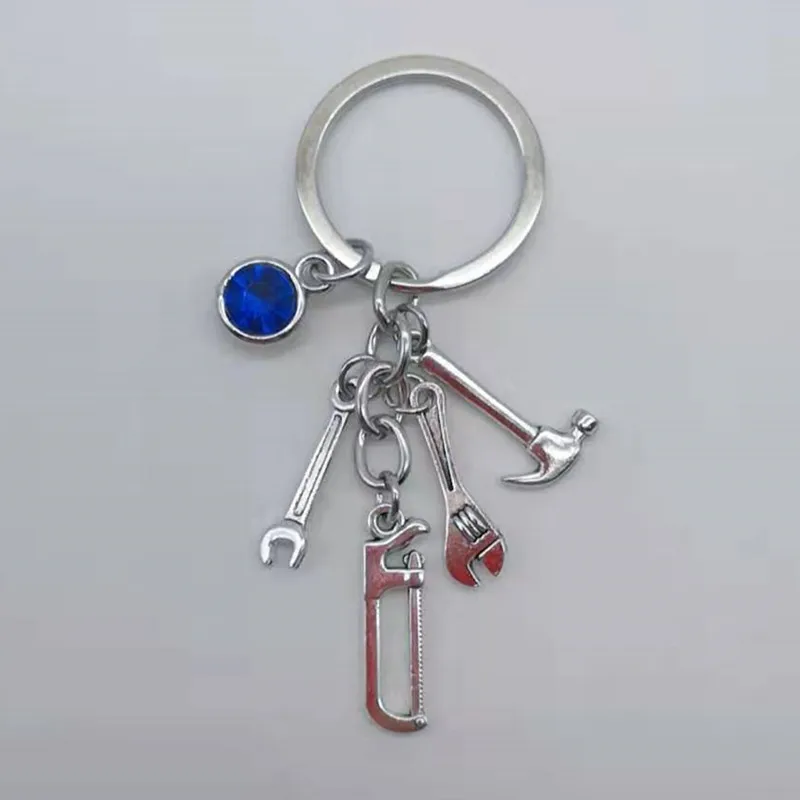 1 metal birth stone keychain monkey wrench vise saw tool car key ring mini model tool keychain