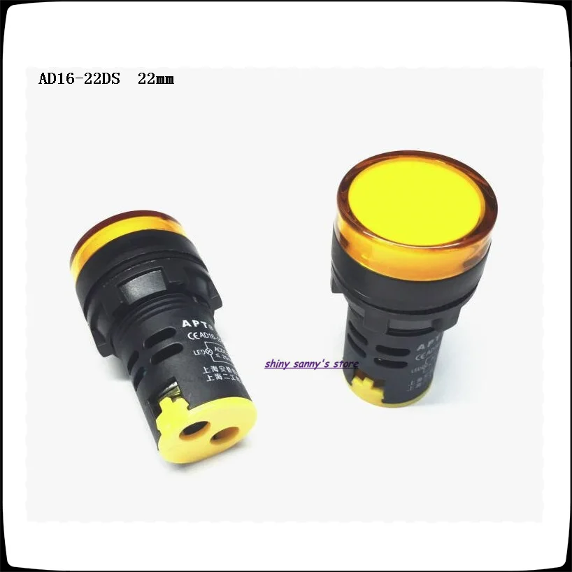 5 Pcs/Lot AD16-22D/S  22mm Yellow AC/DC 12V,24V,36V,110V, AC220V LED Power Indicator Signal Light Pilot Lamp