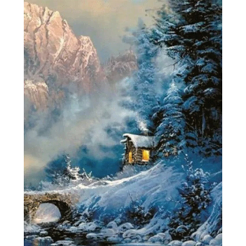 

5D DIY Diamond Painting Cross Stitch Kit Square/Round Diamond Outskirts Snow Scene Picture Mosaic Embroidery Gift Home BM122