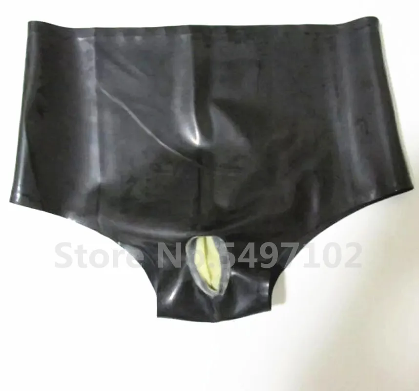 Sexy Latex Underwear Boxer Shorts Briefs With Anal Condom and Vaginal Lips Handmade Women Short Pants cosplay costume