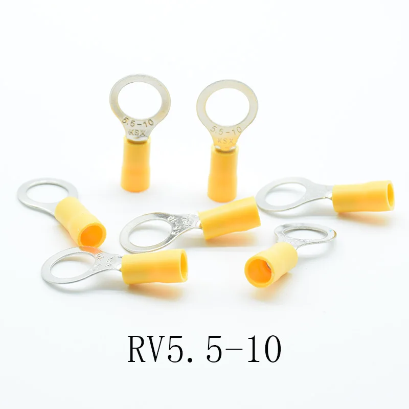 20PCS/lot RV5.5-4/5/6/8/10/12 Yellow Ring insulated terminal suit 4-6mm2 Cable Wire Connector cable Crimp Terminal  AWG