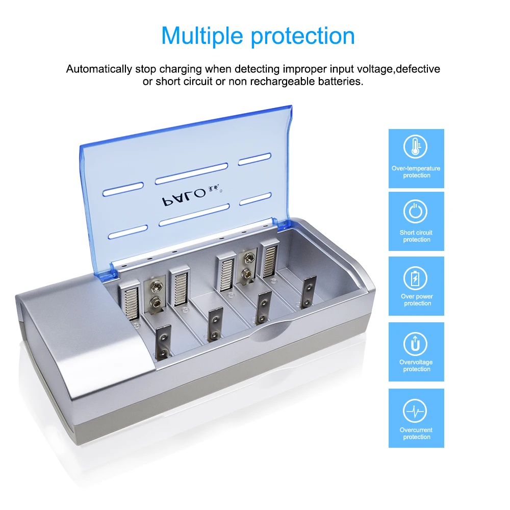 PALO 1.2V AA AAA battery charger C D R20 Battery Charger Quick Charge For 1.2V Ni-MH NI-CD AA AAA C D Size 9V pre-charge bateria