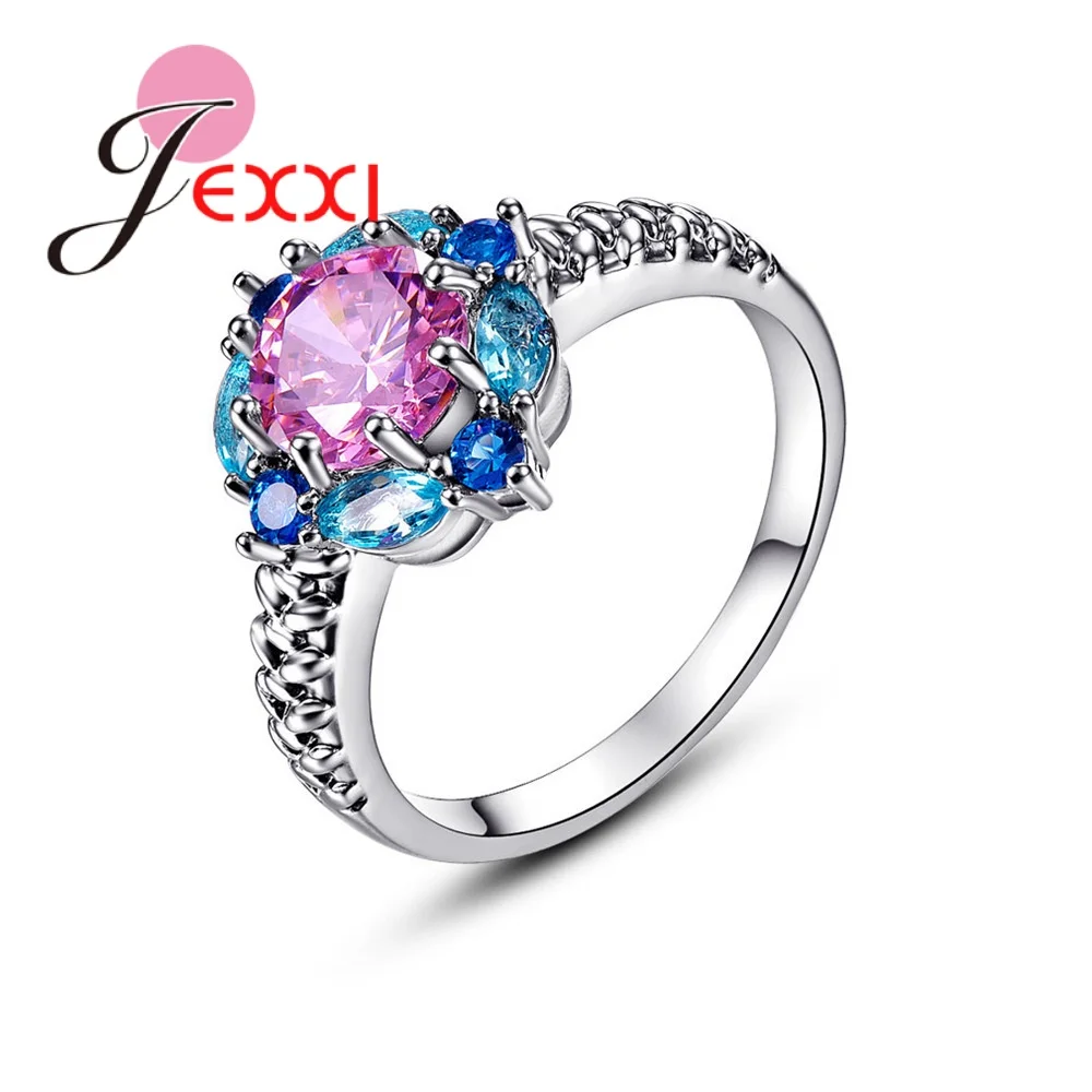 

Trendy Design Hot Sale Colorful CZ 925 Sterling Silver Rings AAA Zircon Wedding Rings for Women Full Size Finger Rings Wholesale