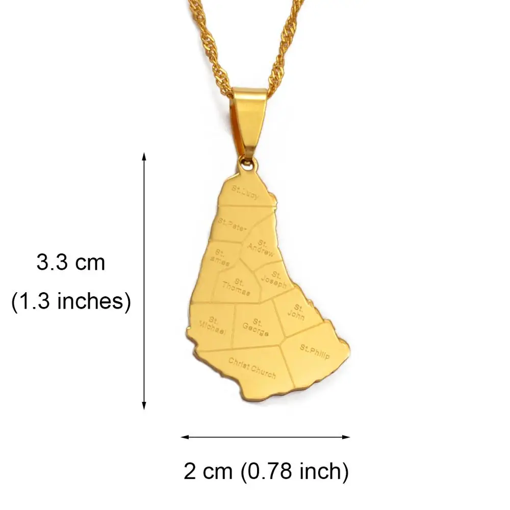 Anniyo Map of the Barbados Island With City Name Pendant Necklaces Gold Color Maps Jewelry #043521