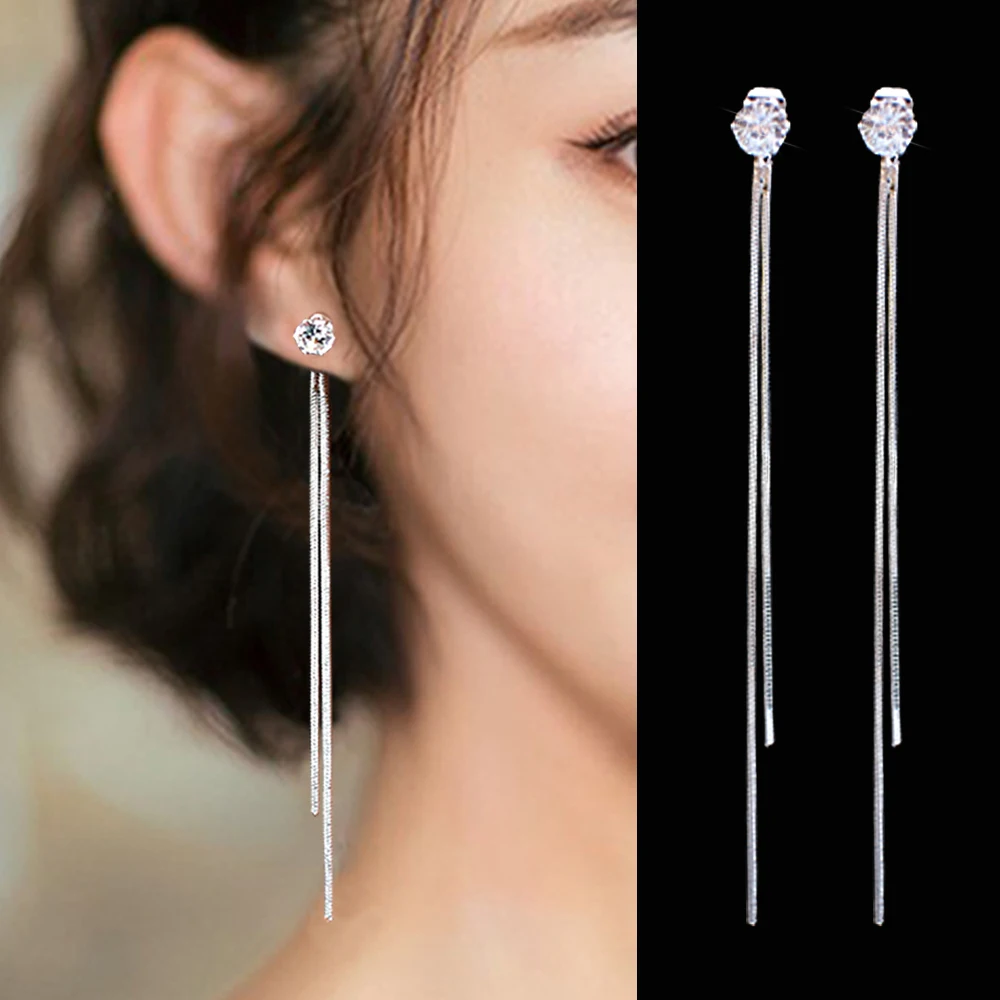 Long Crystal Tassel Gold Silver Color Dangle Earrings for Women Wedding Drop Earring Fashion Jewelry Gifts 2024 New