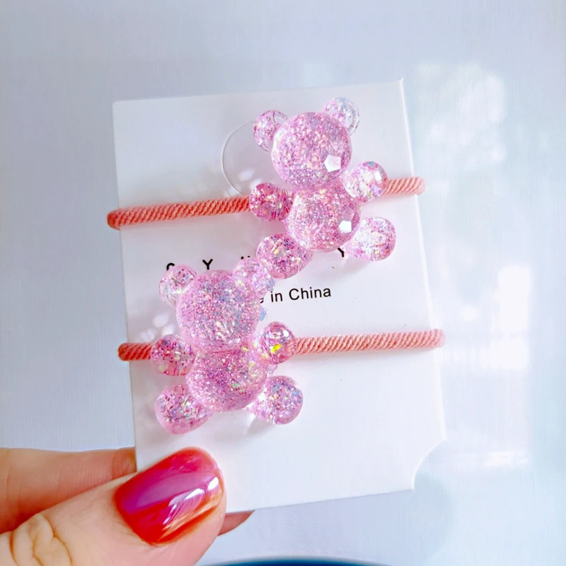 2PCS Cartoon Shiny Transparent Bear Cute Kids Elastic Hair Bands Children Hair Ties Girls Hair Accessories Baby Headdress