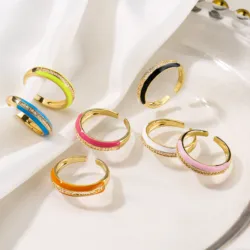 18K Gold Plated Brass Gold Color Cute Ring For Women Multi Color Rainbow Jewelry Dripping Oil Female Wedding Accessories