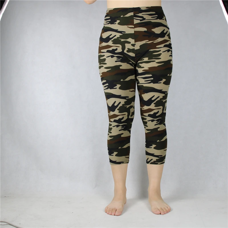 Women\'s Leggings Midcalf Capris Summer Military Camo Print 3/4 Crop Short Legins Pant Large Size 7xl 6xl 5xl Xs Grey Green White