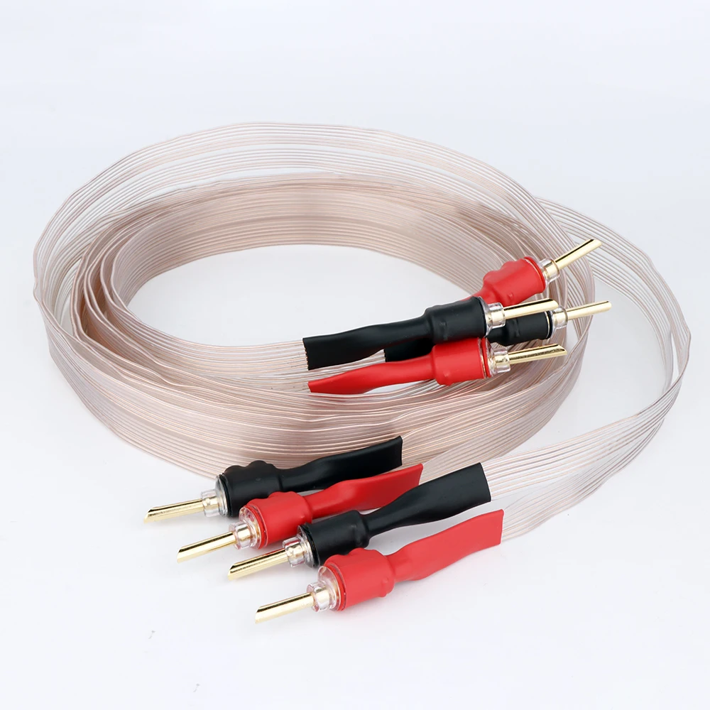 New Hi-End Speaker Cable OCC Copper Loudspeaker cable with Gold plated BFA banana plug Transparent Audio flatter cable