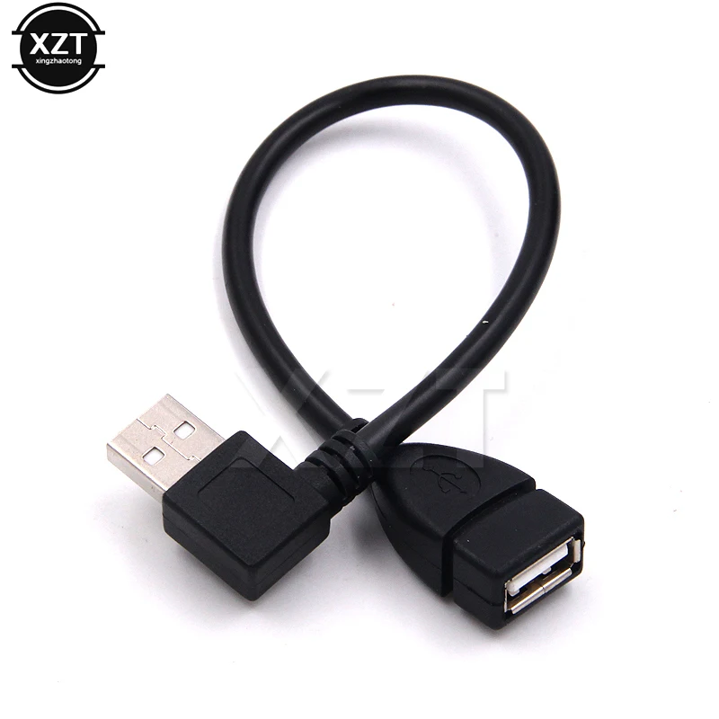 1PC wysokiej jakości czarny 20cm w lewo/w prostopadły 90 stopni USB 2.0 typu A męski na żeński USB przedłużenie kabla kabel przewód