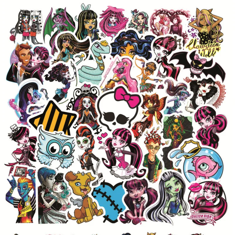 10/30/50pcs  Monster High School Animation Skateboard Travel Suitcase Phone Laptop Luggage Stickers Diy Kids Girl Toys