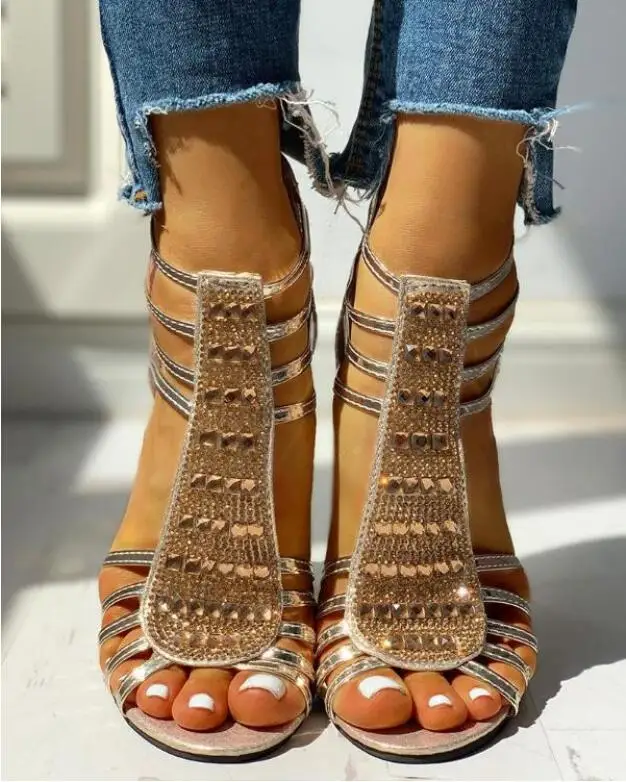 New Woman Sandals Shoes Sandalias Mujer 2021 Summer Style Wedges Pumps High Heels Slip on Bling Fashion Gladiator  Women